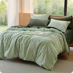 Bedsure PureWoven Gingham Duvet Cover Set Linen‑Like, King Size, 3-PC