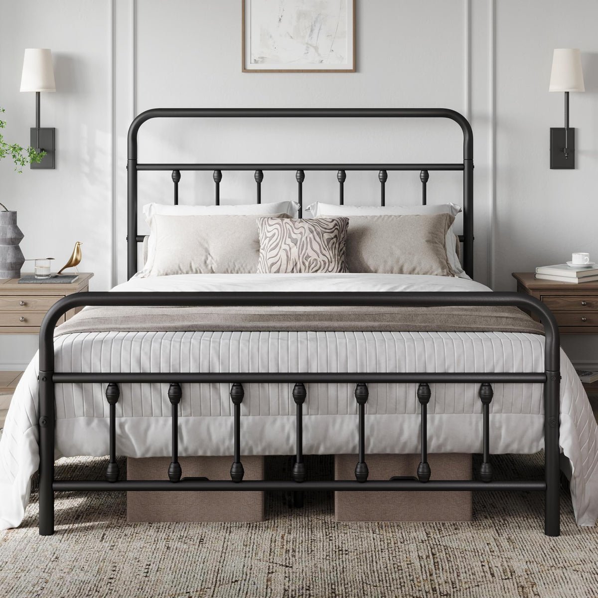 Yaheetech Queen Metal Platform Bed Frame, Victorian Headboard & Footboard