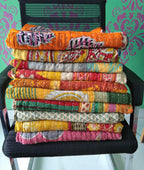 Handmade Vintage Kantha Quilt 3-Layer Cotton Blanket, Bohemian Kantha Throw, Reversible Patchwork Gudari Blanket for Bed, Couch, Sofa (54 x 84 1pices)