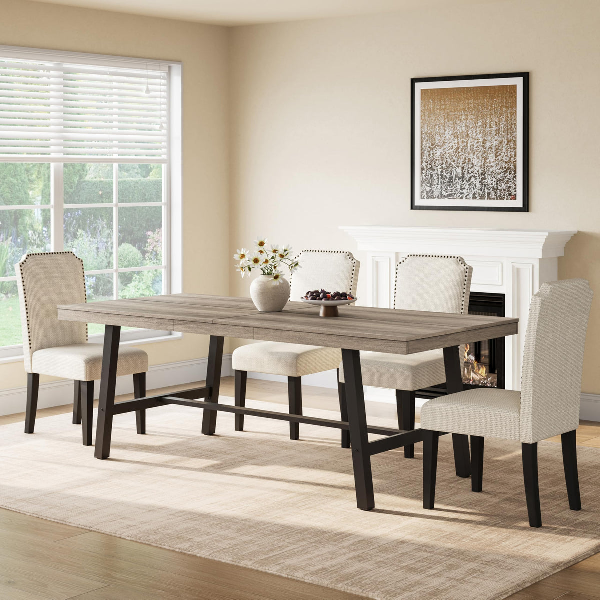 GarveeHome Industrial Dining Table for 6-8 People, 70.87" Long Large Kitchen Table with Sturdy Metal Frame, Rectangular Counter for Dinner, Kitchen, Dining Room (Grey, 71" Non-extendable)