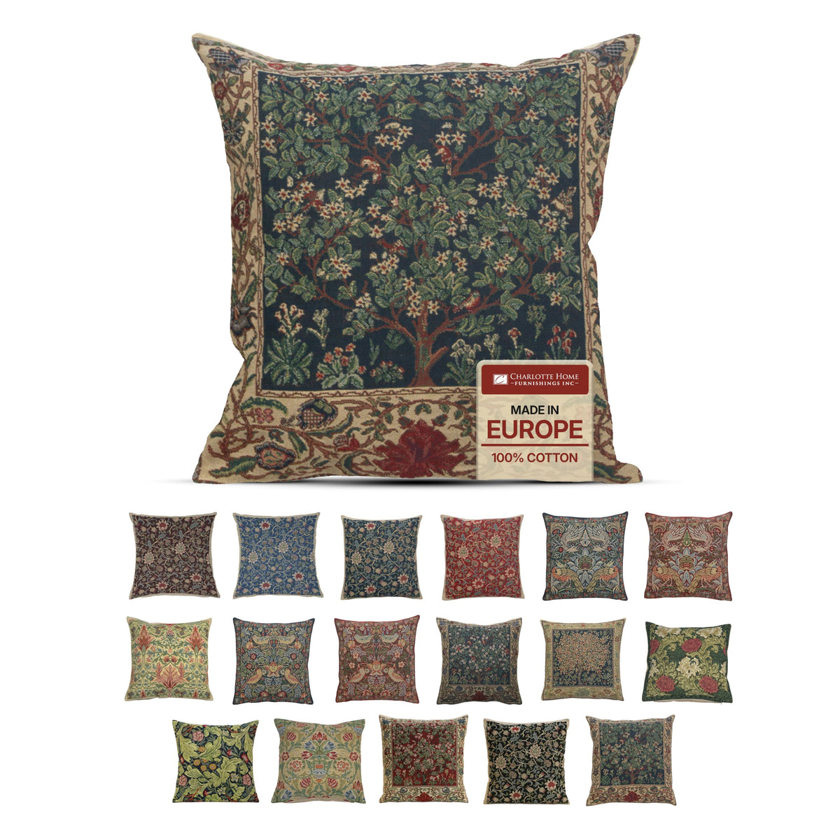 William Morris Chrysanthemum Multi Tapestry Throw Pillow Cover 16 x 16 in
