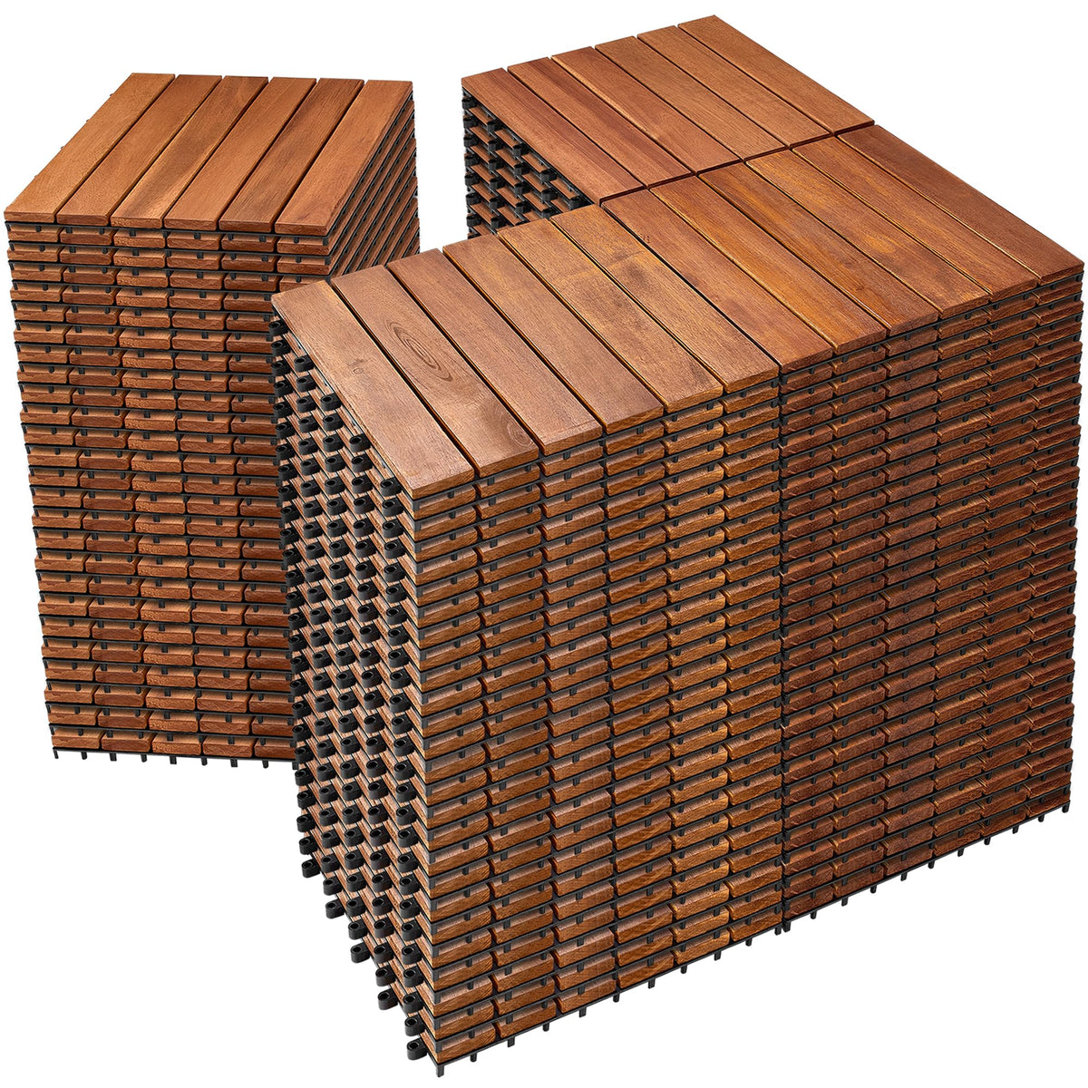 PrimeZone 54 PCS Solid Acacia Wood Interlocking Deck Tiles Outdoor, Brown