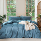 MooMee Duvet Cover Set 100% Washed Cotton Linen Like King