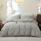 FOSSA Duvet Cover Set 100% Washed Cotton Linen Feel Queen