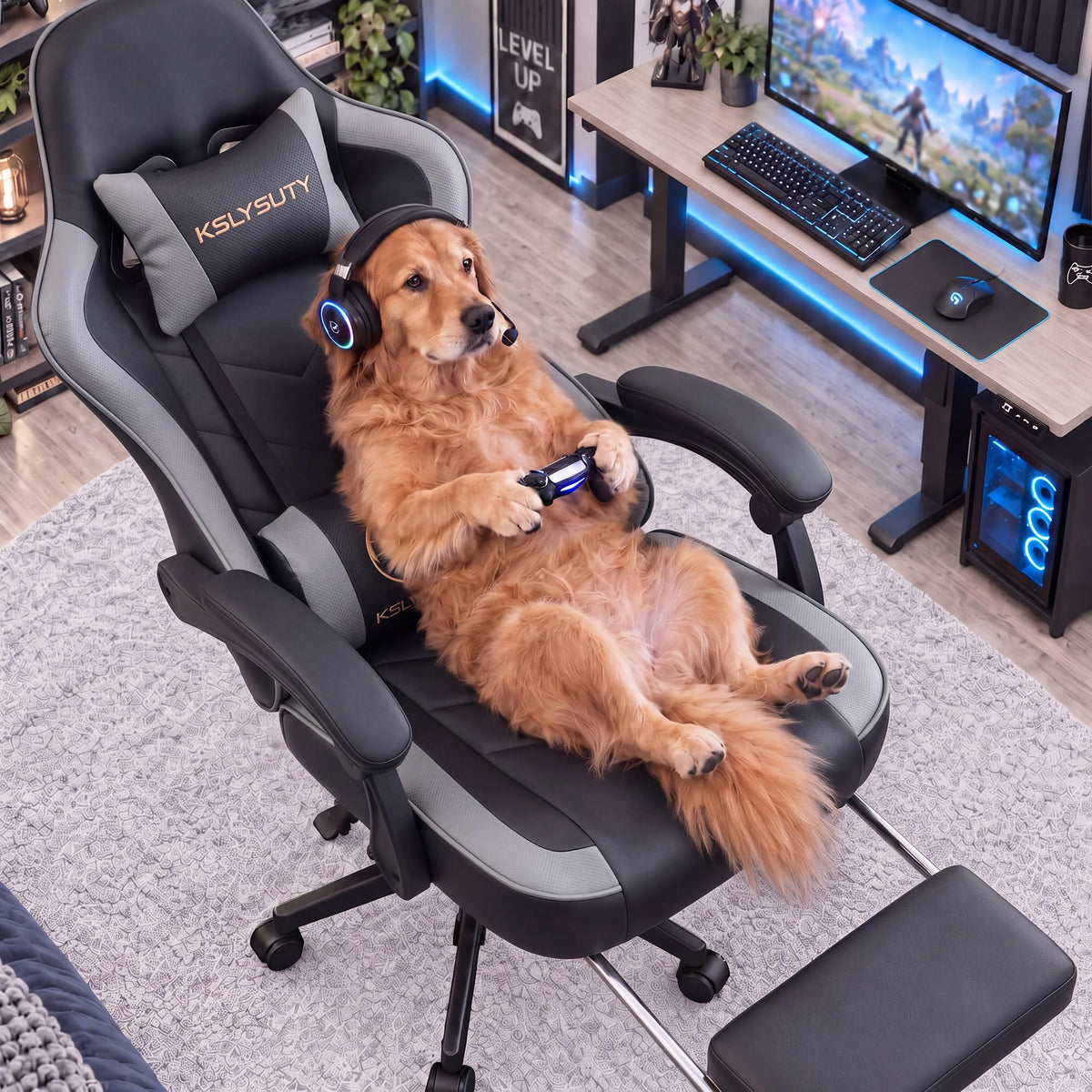Desk Computer Gaming Chair - High Back Ergonomic Office Chair with Footrest and Lumbar Support, Swivel Comfy Home Gamer Video Game Chairs with Pocket Spring Cushion for Adults (White Leather)