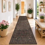 Floral Dark Green Washable Area Rugs 8x10, Vintage Living Room Rug