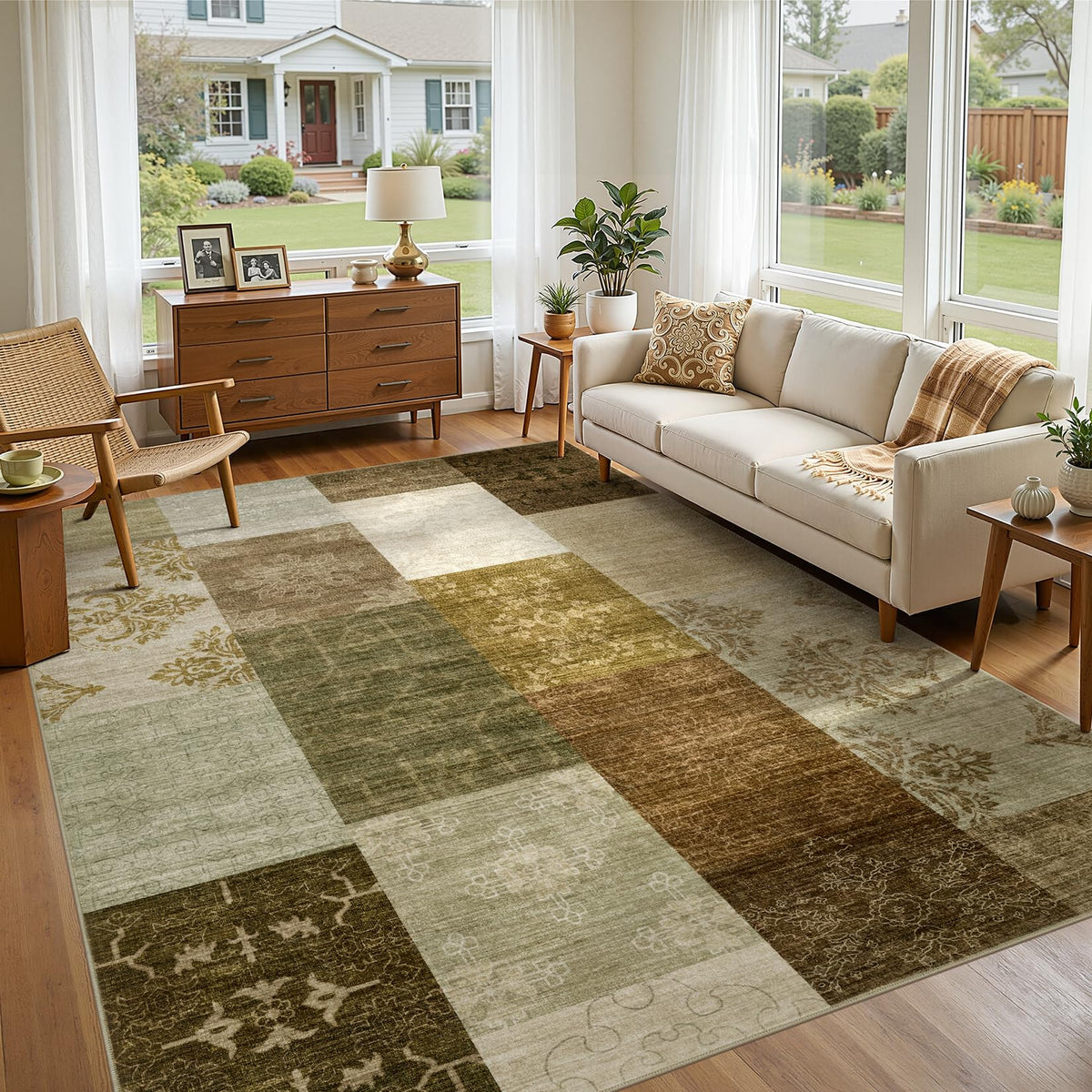 UERMEI 9x12 Area Rug Living Room Rugs - Washable Neutral Modern Abstract Soft Thin Large Rug Indoor Floor No Slip Rug Carpet for Bedroom Under Dining Table Home Office Decor - Brown Grey