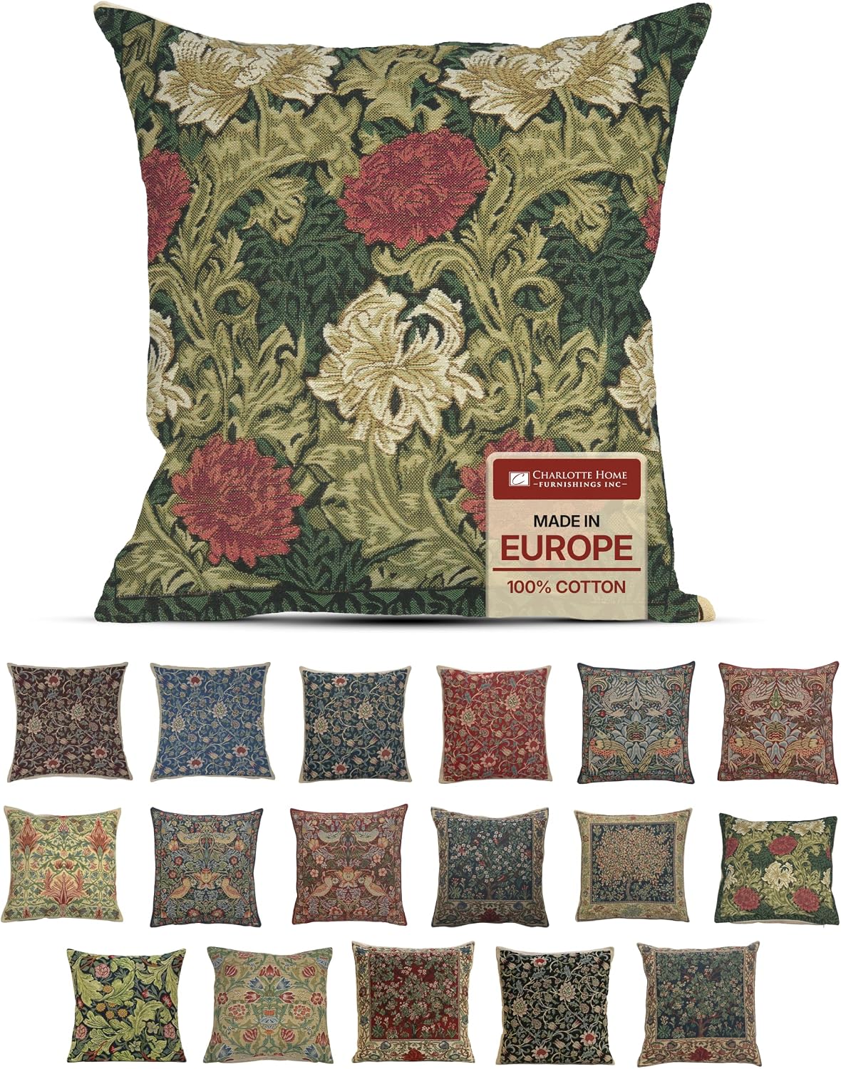 William Morris Chrysanthemum Multi Tapestry Throw Pillow Cover 16 x 16 in