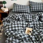 EAVD Vintage Buffalo Plaid Duvet Cover Queen Red&Black&Green Muslin Cotton