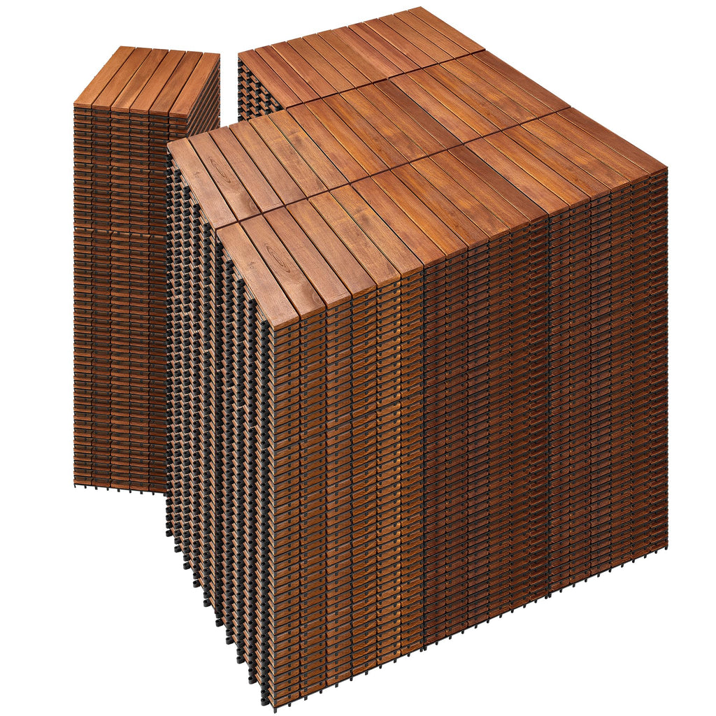 PrimeZone 54 PCS Solid Acacia Wood Interlocking Deck Tiles, Natural Wood