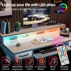 TIQLAB Standing Desk with Two Drawers, Stand Up Standing Desk Adjustable Height, Electric Sit Stand Table with Storage Shelf and Splice Board, with LED Light, 55 * 28 inch, Maple