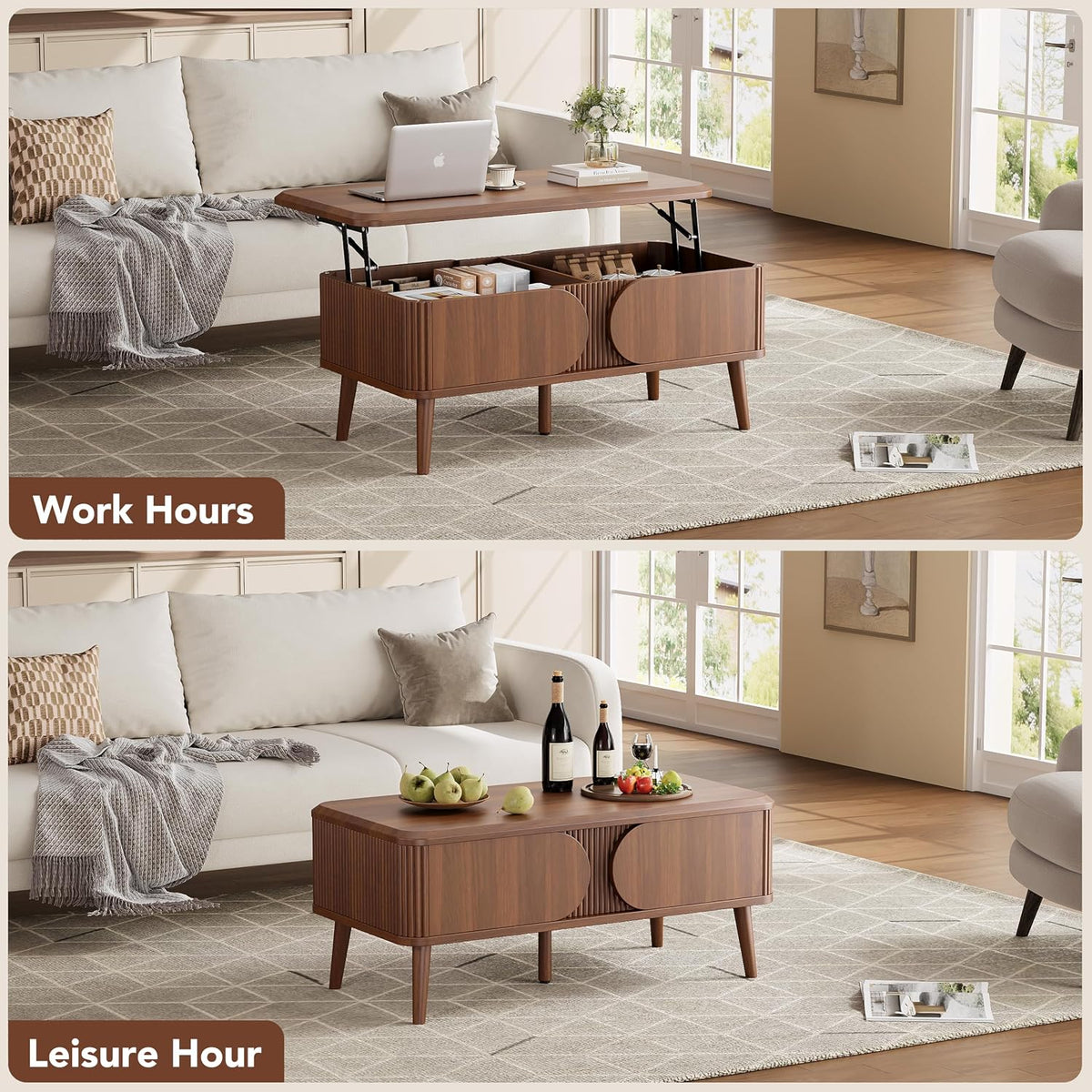 Decofy 39" Lift Top Coffee Table with Storage for Living Room, Walnut