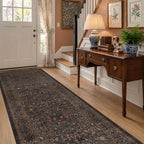 Floral Dark Green Washable Area Rugs 8x10, Vintage Living Room Rug