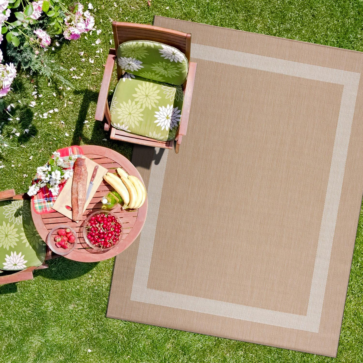 CAMILSON Outdoor Rug 6x9, Modern Outside Rugs for Patios Porches Waterproof Durable Washable Non-Shedding, Easy-to-Clean Indoor Outdoor Area Carpet (6 x 9, Bordered - Blue/White)