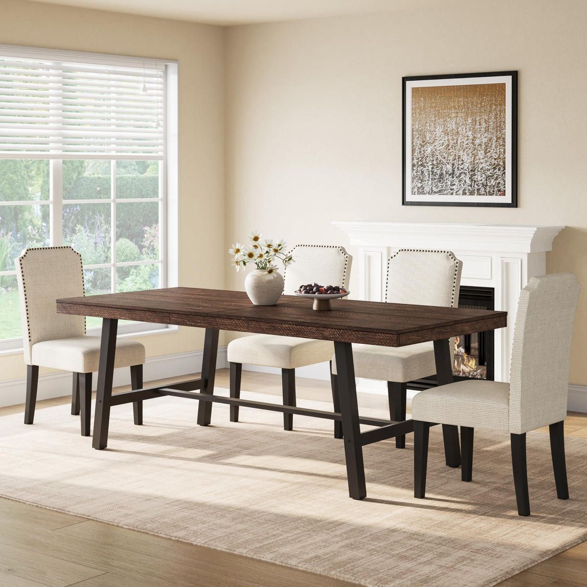 GarveeHome Industrial Dining Table for 6-8 People, 70.87" Long Large Kitchen Table with Sturdy Metal Frame, Rectangular Counter for Dinner, Kitchen, Dining Room (Grey, 71" Non-extendable)