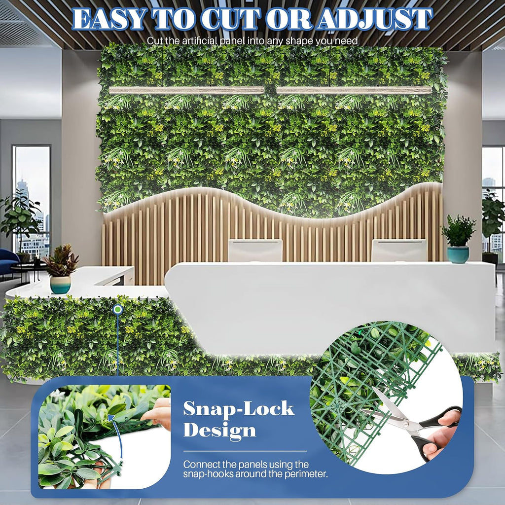 ECOOPTS 20"x20" Faux Ivy Privacy Fence Screen Artificial Boxwood Panels Topiary Hedge Plants for Indoor Outdoor Decoration, #6 Mixed Leaves, 15 Packs
