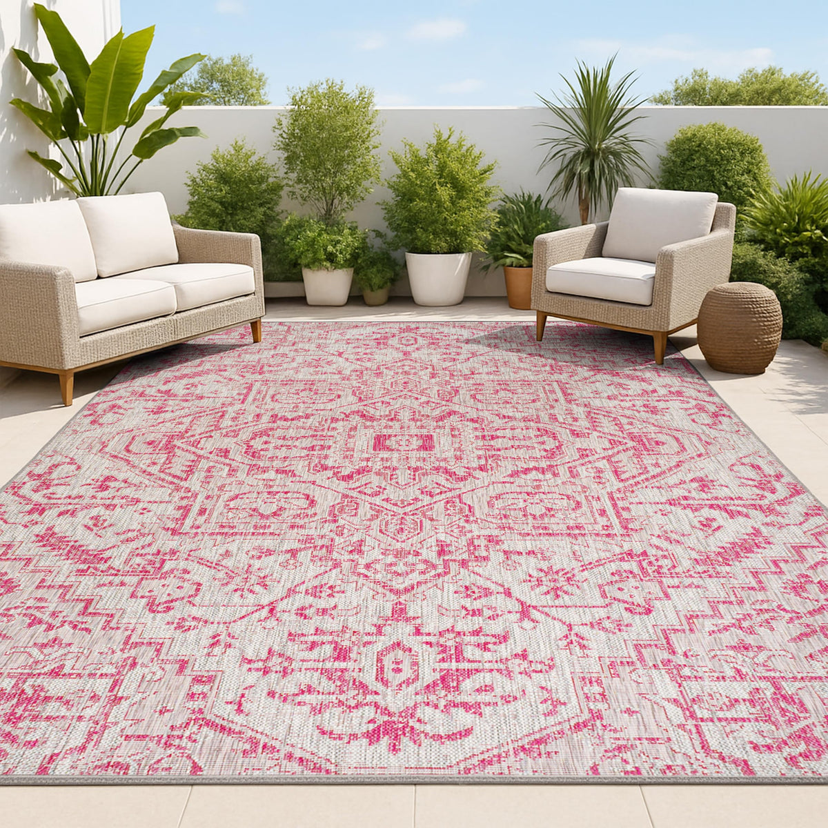 JONATHAN Y Boho Medallion Indoor Outdoor Area Rug 9X12 Navy/Gray, Estrella Textured Weave for Backyard, Patio, Porch, Easy-Cleaning, High Traffic, Pet-Friendly, Non-Shedding (SMB105B-9)