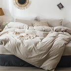 MooMee Duvet Cover Set 100% Washed Cotton Linen Like King