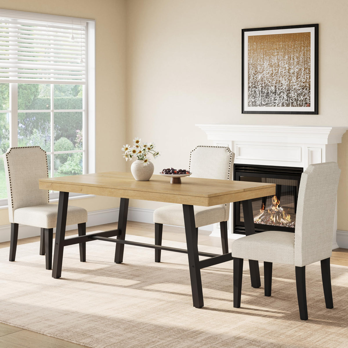 GarveeHome Industrial Dining Table for 6-8 People, 70.87" Long Large Kitchen Table with Sturdy Metal Frame, Rectangular Counter for Dinner, Kitchen, Dining Room (Grey, 71" Non-extendable)