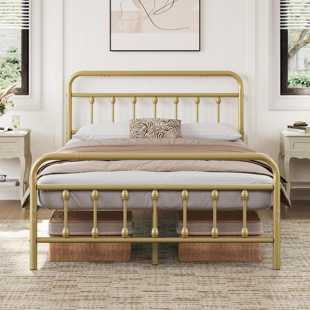 Yaheetech Queen Metal Platform Bed Frame, Victorian Headboard & Footboard