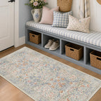 Floral Dark Green Washable Area Rugs 8x10, Vintage Living Room Rug