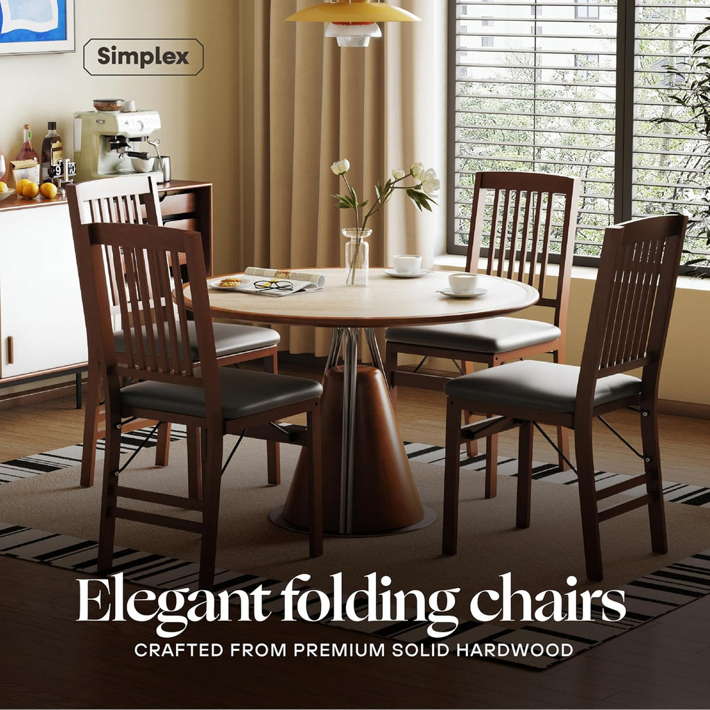 SIMPLEX Folding Wood Dining Chairs, Padded, No Assembly, 2 Pack