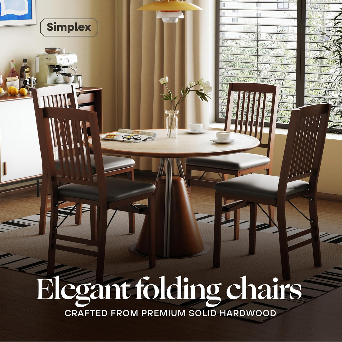 SIMPLEX Folding Wood Dining Chairs, Padded, No Assembly, 2 Pack