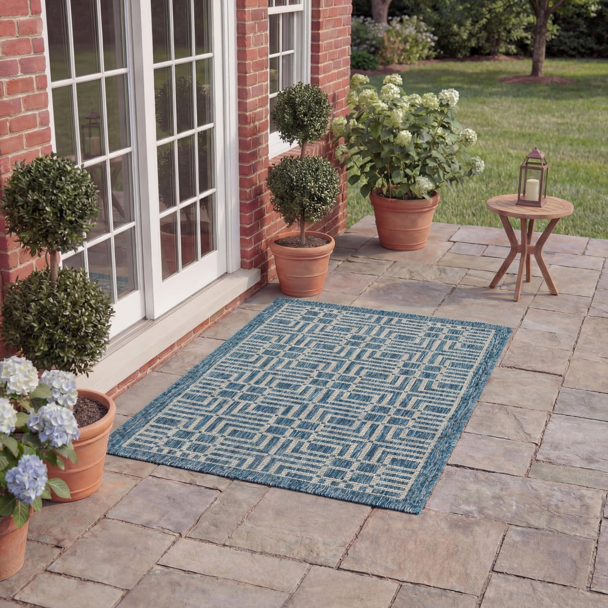 SAFAVIEH Washable Rug Outdoor Courtyard Collection - 8' x 11', Navy & Grey, Non-Shedding & Easy Cleaning, Ideal for Patio, Backyard, Mudroom (CY8467-36821)