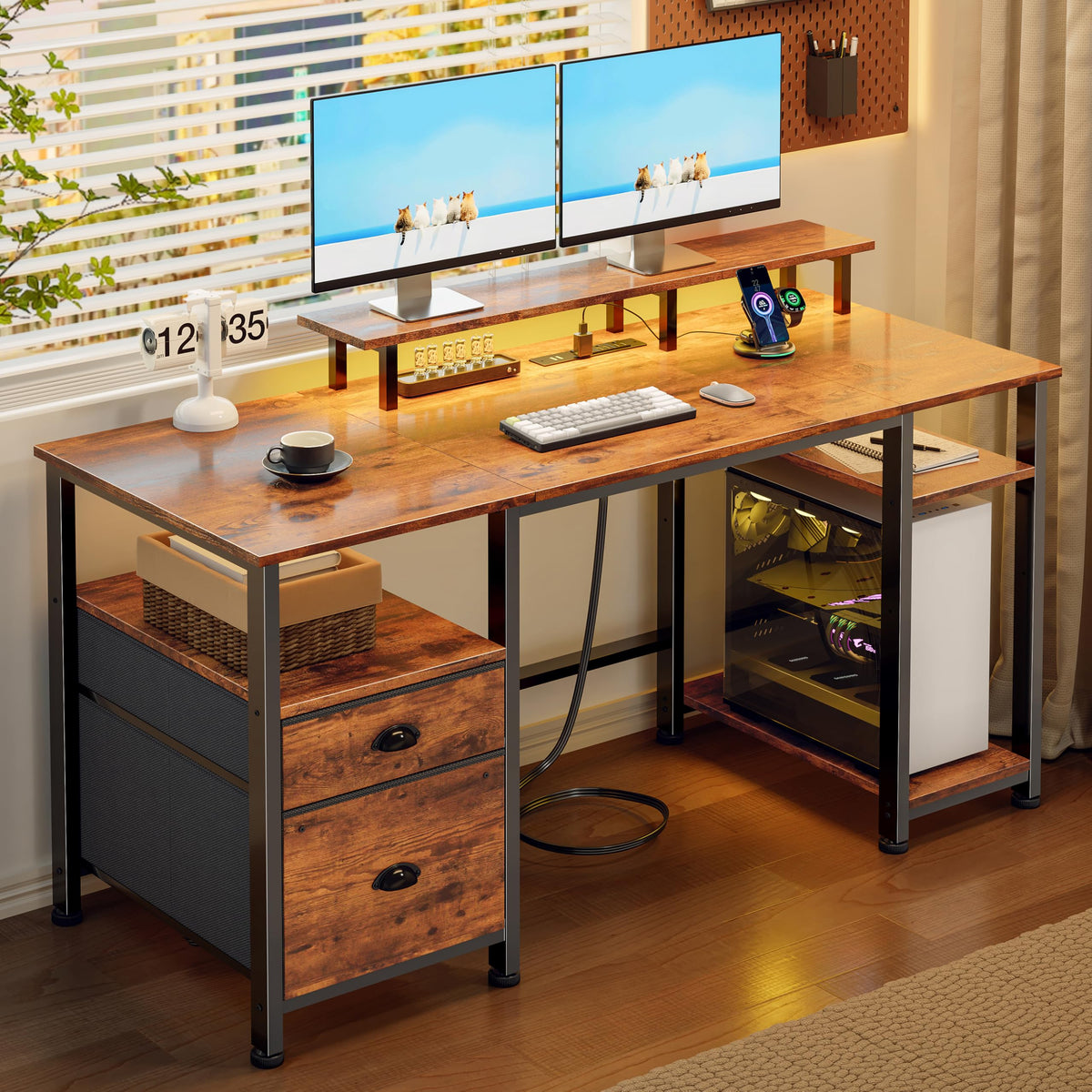 Furologee 51" Gaming Desk with Outlets & LED, Computer Office Desk, Black