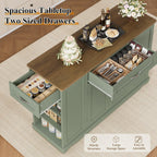 HOSTACK 47" W Kitchen Island Cart with Storage, Rolling Island Table, Green