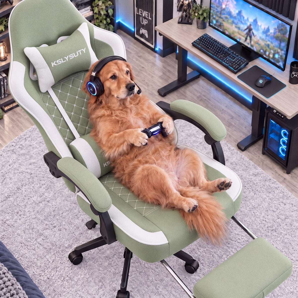 Desk Computer Gaming Chair - High Back Ergonomic Office Chair with Footrest and Lumbar Support, Swivel Comfy Home Gamer Video Game Chairs with Pocket Spring Cushion for Adults (White Leather)