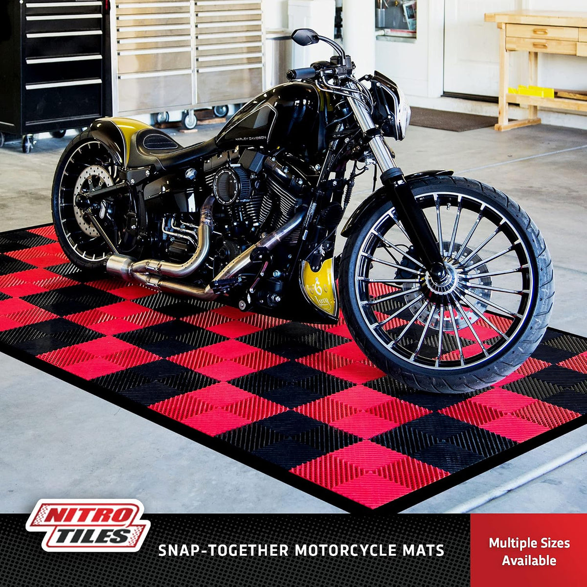 IncStores ⅜ Inch Thick Nitro Interlocking Garage Floor Tiles | Plastic Floor Tile Set for Parking, Protecting, and Displaying Motorcycles | 12"x12" Tiles, Coin, Black/Shelby Blue