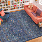 Floral Dark Green Washable Area Rugs 8x10, Vintage Living Room Rug