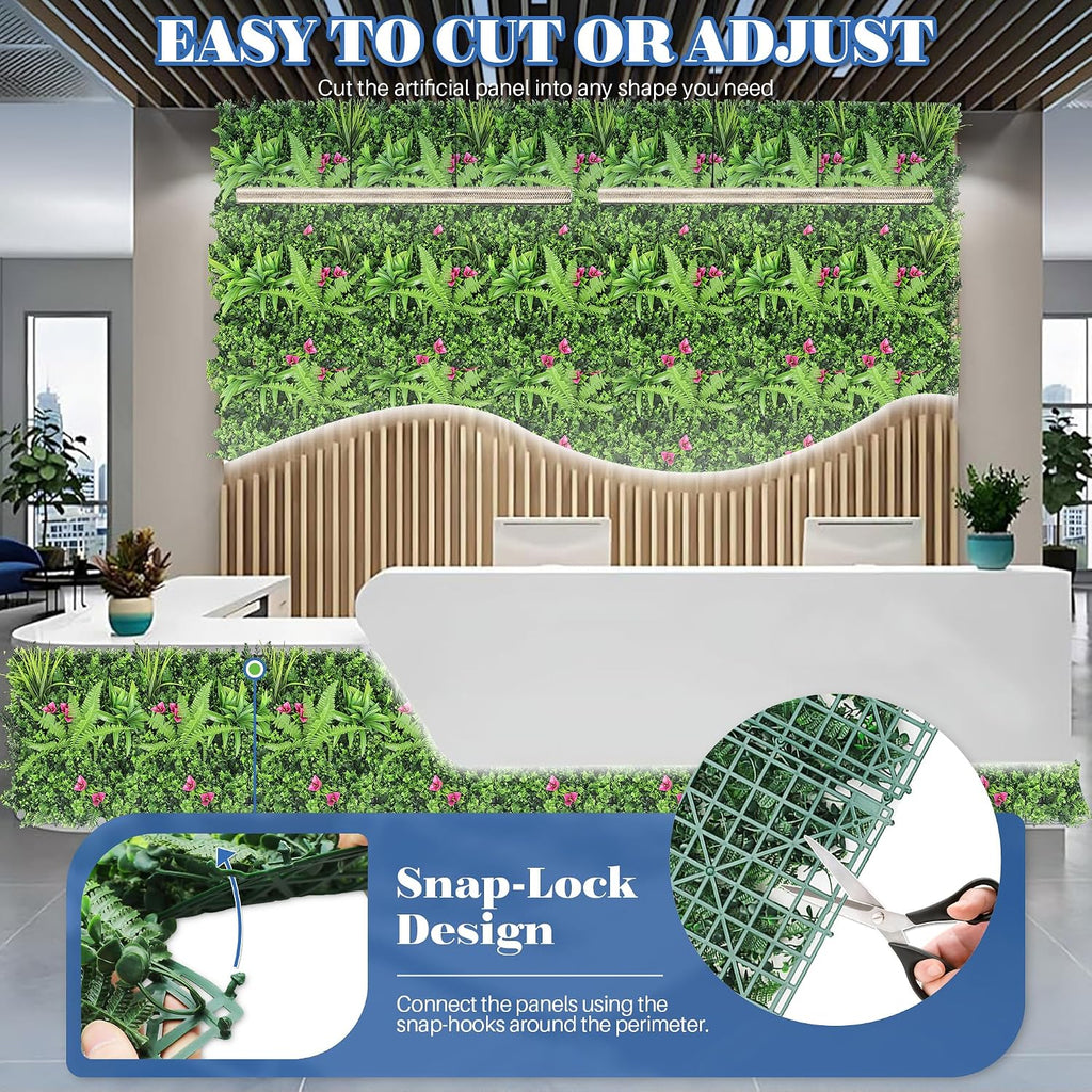 ECOOPTS 20"x20" Faux Ivy Privacy Fence Screen Artificial Boxwood Panels Topiary Hedge Plants for Indoor Outdoor Decoration, 12 Mixed Leaves, 21 Packs