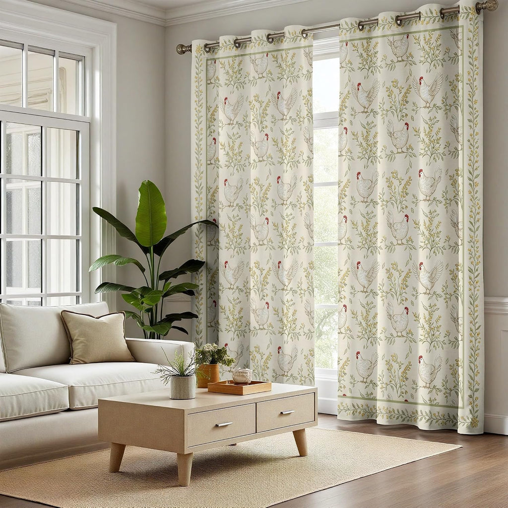 Chicken Curtains for Bedroom, Botanical Leave Chicken Curtains