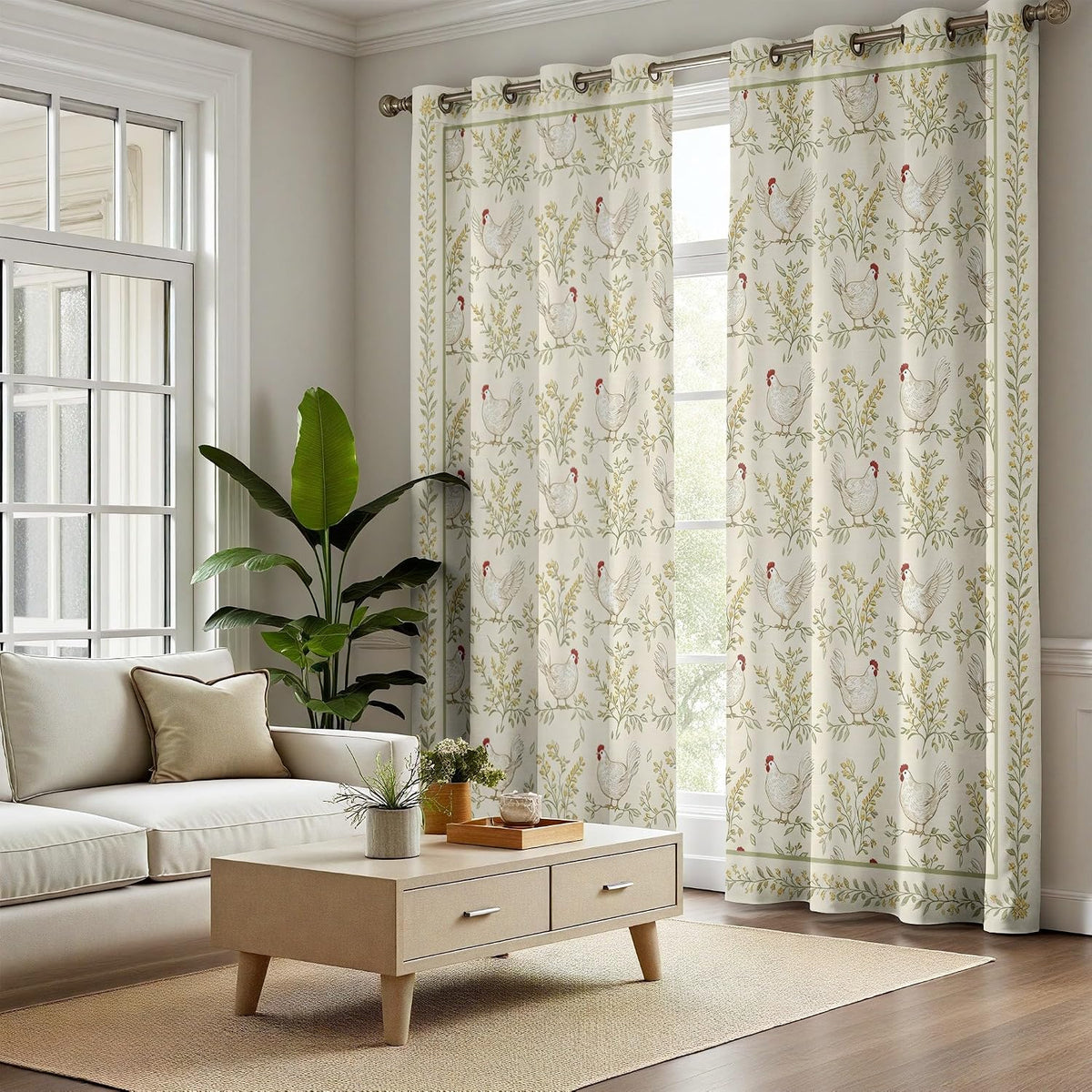 Chicken Curtains for Bedroom, Botanical Leave Chicken Curtains