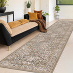 Floral Dark Green Washable Area Rugs 8x10, Vintage Living Room Rug