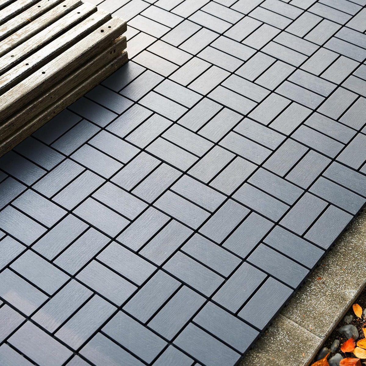 Deck Tiles for Outdoor, Plastic Outdoor Flooring Tiles, Kitchen Non Slip Polypropylene Interlocking Flooring Tile Waterproof for Balcony and Patio, 44 Pack, 12"x12" Square, All Weather Use, Grey
