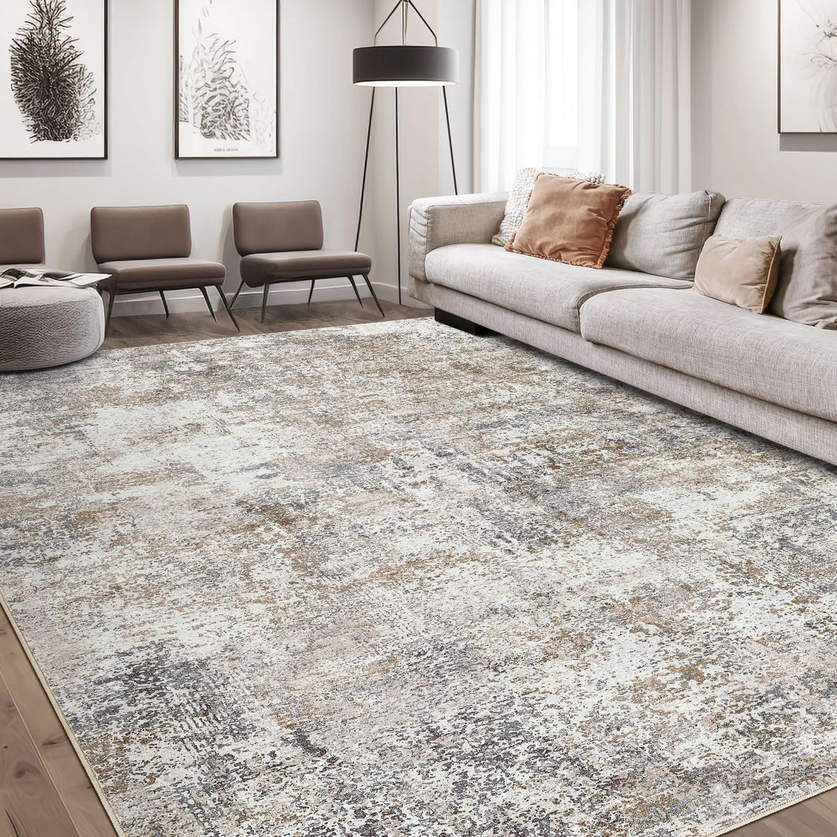DMOYEST Area Rug Living Room Rugs 9x12 Washable Abstract Grey Carpet