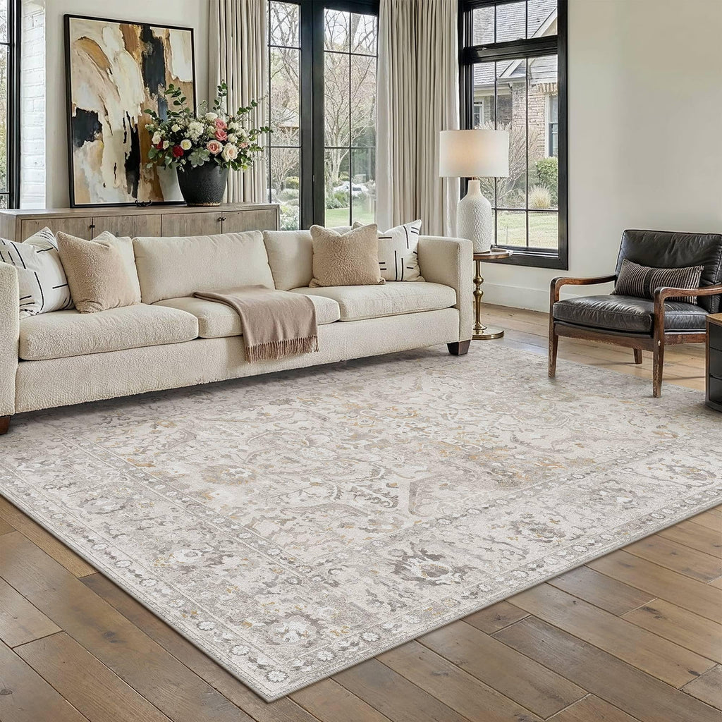 HUGEAR 8x10 Beige Neutral Area Rugs Washable Rug Carpet
