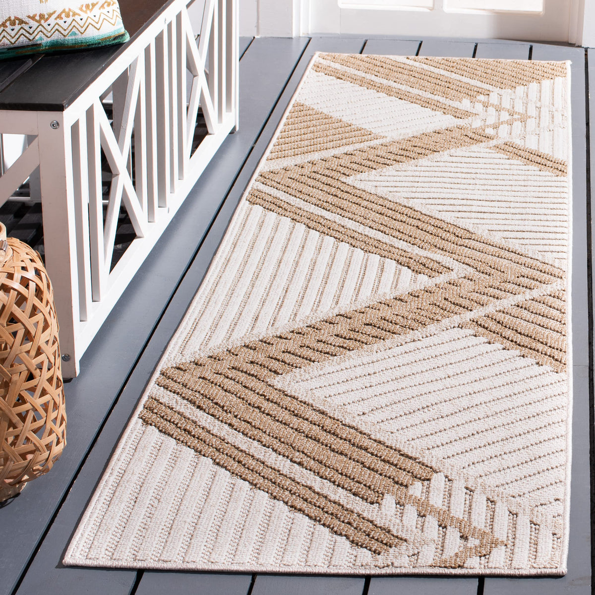 SAFAVIEH Washable Rug Outdoor Global Collection - 2'2" x 16' Runner, Beige & Light Beige, Non-Shedding & Easy to Clean, Ideal for Patio, Backyard, Mudroom (GLB220B)