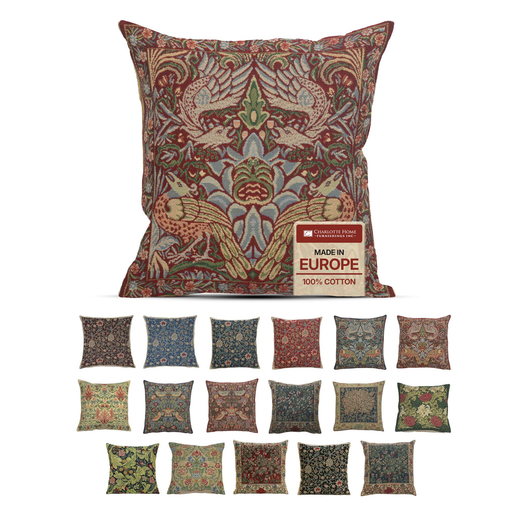 William Morris Chrysanthemum Multi Tapestry Throw Pillow Cover 16 x 16 in
