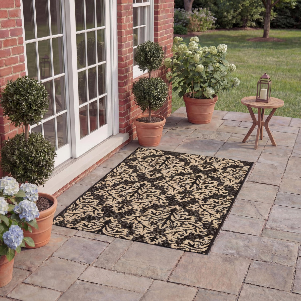 SAFAVIEH Courtyard Collection 5'3" x 7'7" Black/Cream CY6930 Indoor/ Outdoor Waterproof Easy-Cleaning Patio Backyard Mudroom Area-Rug