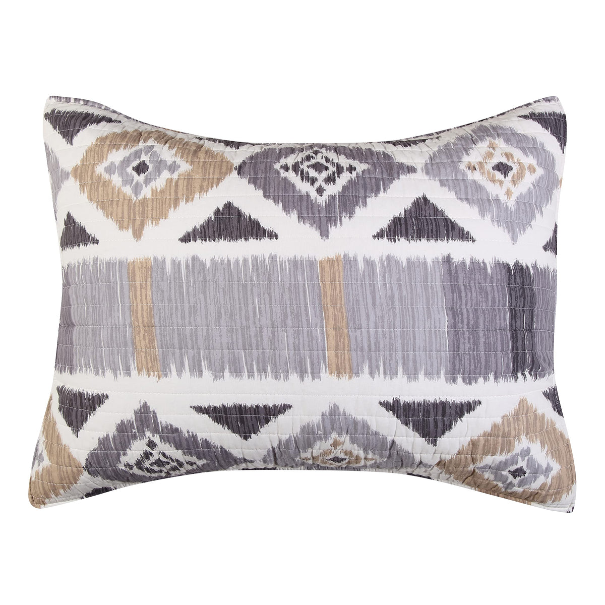 Levtex Home - Santa Fe Full/Queen Quilt - Ikat Pattern - Soft Grey, Cream, and Tan - Quilt Size (88x92in.) - Reversible - Cotton Fabric