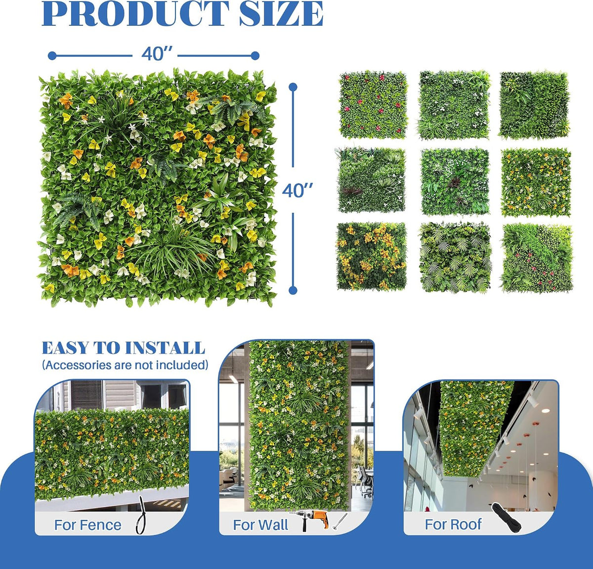 ECOOPTS 40"x40" Faux Ivy Privacy Fence Screen Artificial Boxwood Panels Topiary Hedge Plants for Indoor Outdoor Decoration, #6 Mixed Leave, 3 Packs