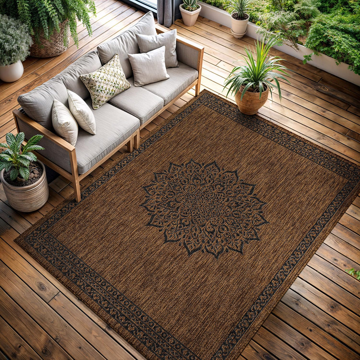 CAMILSON Outdoor Rug 6x9, Modern Outside Rugs for Patios Porches Waterproof Durable Washable Non-Shedding, Easy-to-Clean Indoor Outdoor Area Carpet (6 x 9, Bordered - Blue/White)