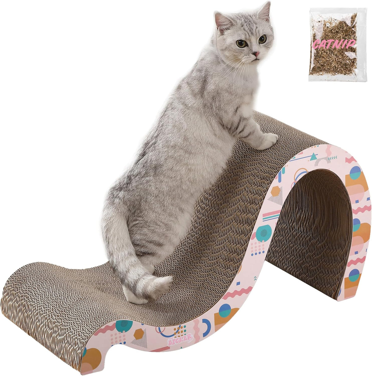 CSR1013D Kona 27" Modern Cardboard Double-Sided Wave Cat Scratcher with Catnip, Pattern Party