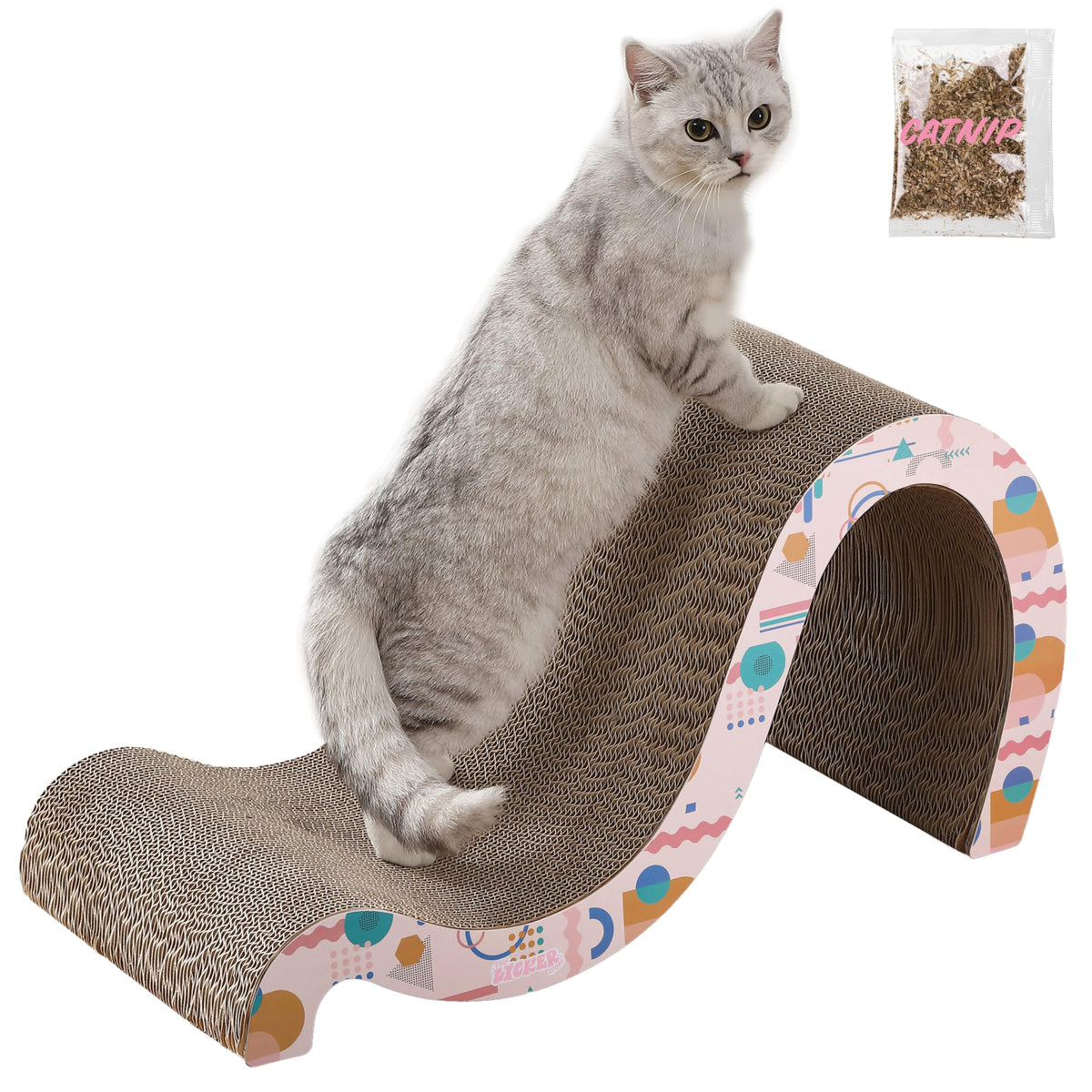 CSR1013D Kona 27" Modern Cardboard Double-Sided Wave Cat Scratcher with Catnip, Pattern Party