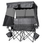 Padded Double Camping Chair With Canopy,Folding Chair Support 450LBS, Blue