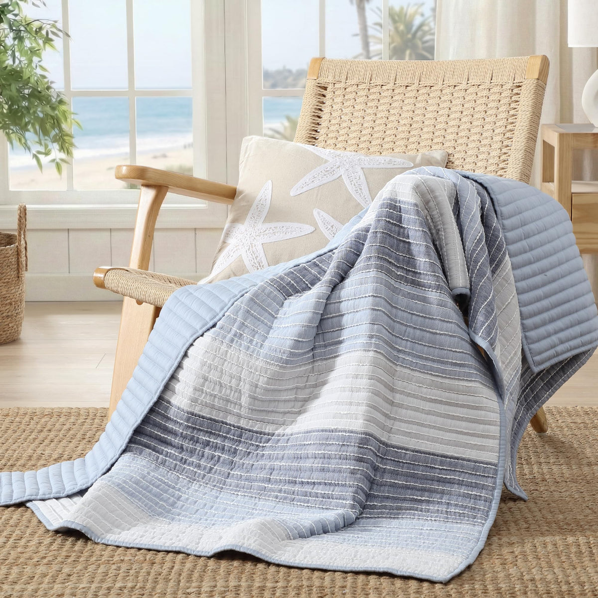 Levtex Home Sand Stripes Blue Queen Duvet Cover Set (90x94in) with 2 Pillowcases (26x20in) - Woven Jacquard Stripe - Blue, Grey, White - Cotton Queen Size Duvet Cover Set - Soft, Pre-Washed